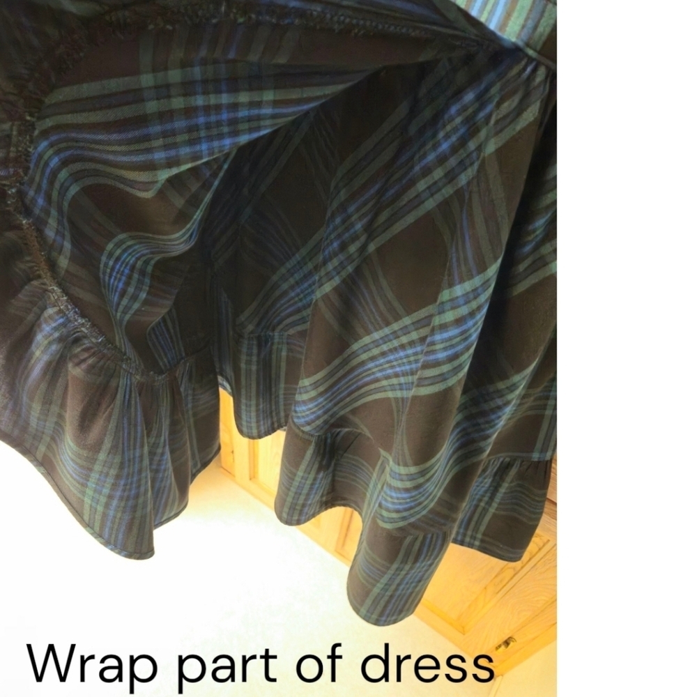 FREE ASSEMBLY XL-1X Plaid mini wrapdress black,blue,green long Sleeve Pockets - Picture 8 of 16